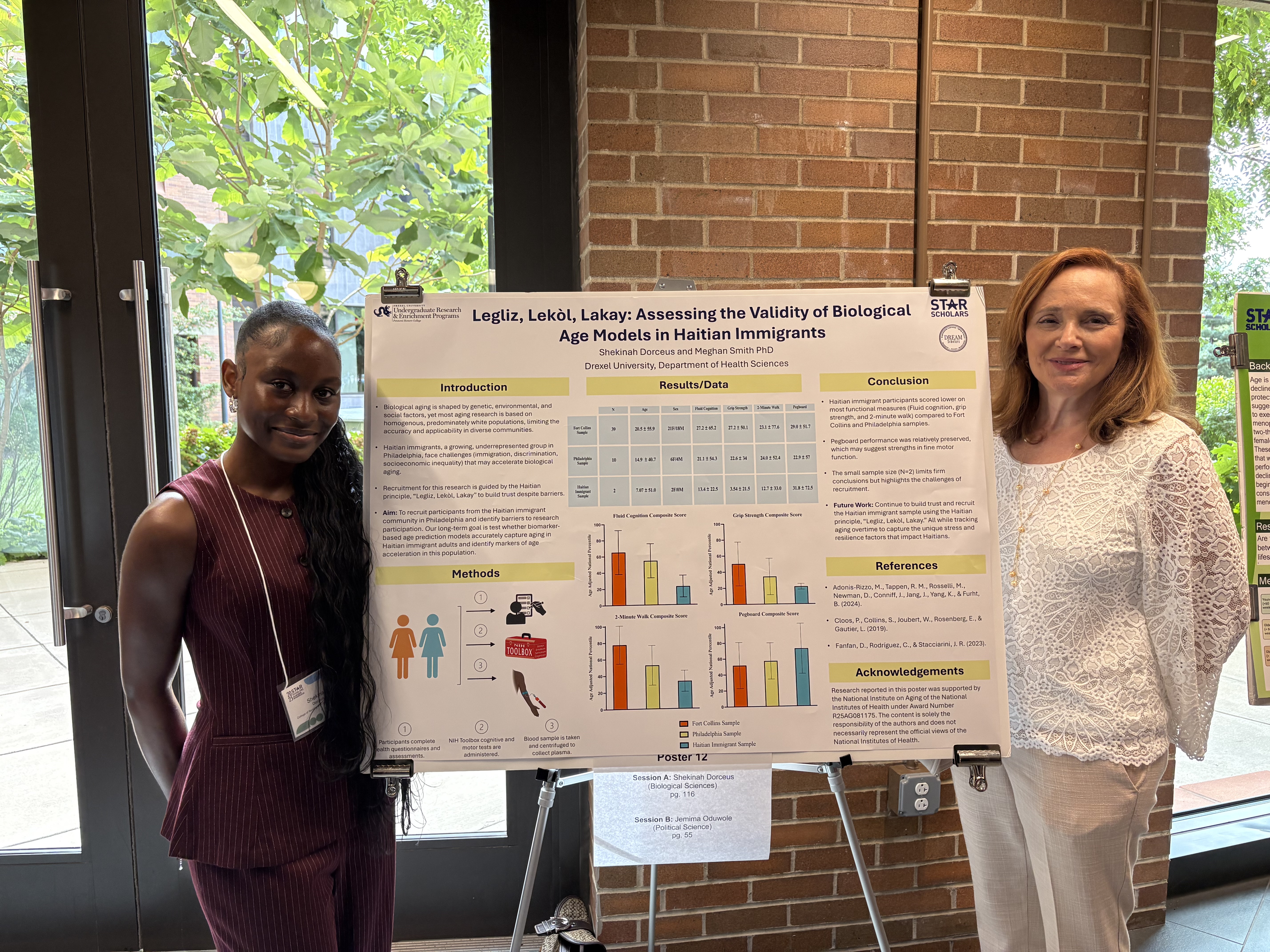 DREAM scholar participant Shekinah Dorceus standing with Rose Ann Dimaria-Ghalili at presentation poster